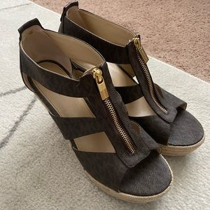 Michael Kors Damita Brown Monogram Wedges